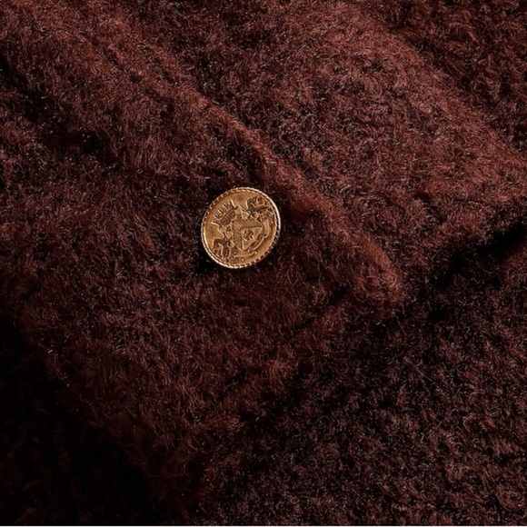 Express Dark Brown Teddy Jacket with Gold Buttons - Picture 7 of 11